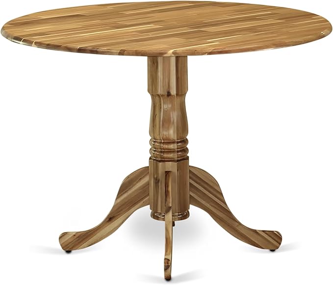 East West Furniture DLEL5-ANA-05 5 Piece Dinette Set for 4 Includes a Round Dining Room Table with Dropleaf and 4 Grey Linen Fabric Upholstered Parson Chairs, 42x42 Inch, Natural