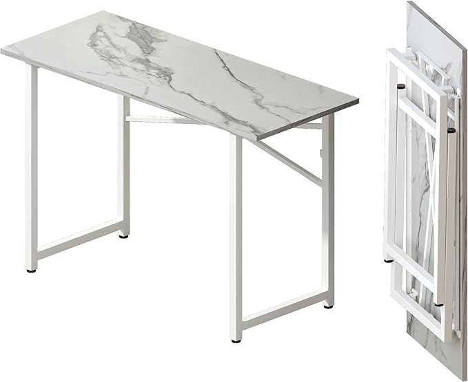 47 inch Folding Desk No Assembly Required, Writing Gaming Computer Camping Table, Home Office Desk, White Marble