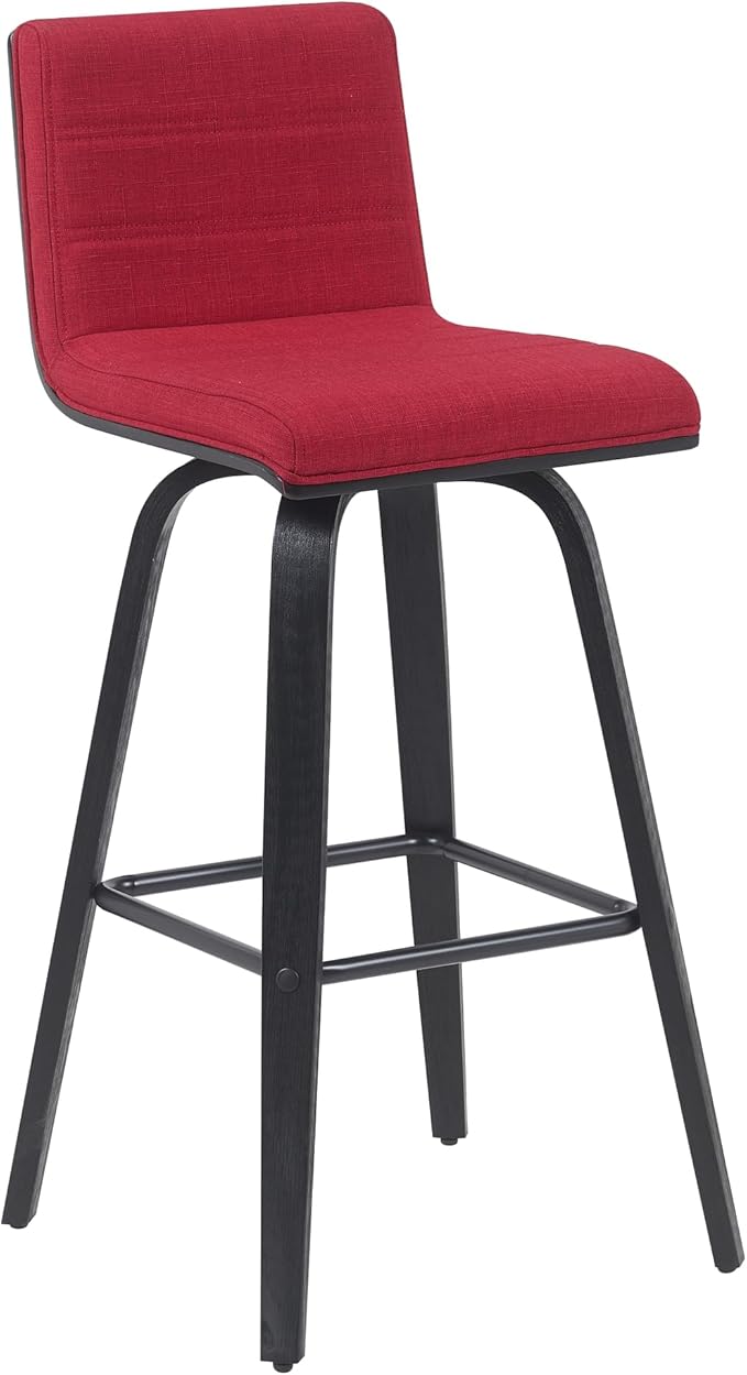Vienna Modern Swivel Bar Height Stool with Red Upholstered Seat and Brushed Wood Frame Set of 2