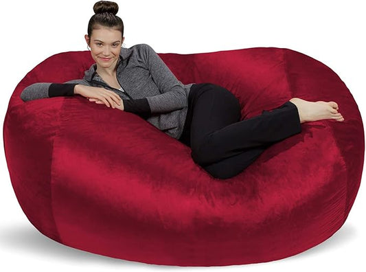 Sofa Sack Bean Bag Chair Cover Only, for Adults and Kids, Without Filling Comfy Fluffy Round or Oval Beanbag Chair Cover Replacement, Lazy Sofa Cover for Reading Chair or Floor Chair, 6-Feet, Cinnabar