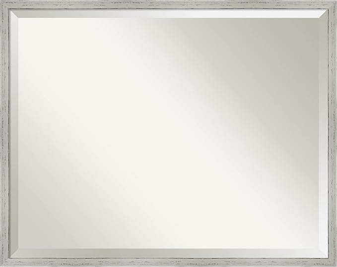 Amanti Art White Bathroom Mirror for Over Sink, 23x29 Shiplap White Narrow Rectangle Vanity Mirror, Large Coastal Wood Frame, Hangs Horizonally and Vertically, Bathroom Wall Decor, Beveled Edge