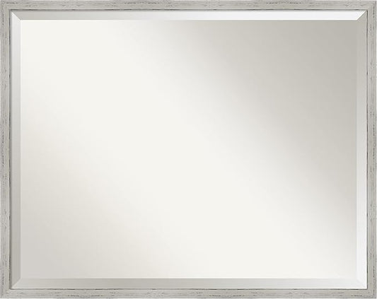 Amanti Art White Bathroom Mirror for Over Sink, 23x29 Shiplap White Narrow Rectangle Vanity Mirror, Large Coastal Wood Frame, Hangs Horizonally and Vertically, Bathroom Wall Decor, Beveled Edge