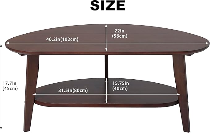 Mid Century Modern Coffee Table with Storage, 2 Tier Oval Round Coffee Tables for Living Room Home Office, FSC Certifiled 100% Solid Bamboo Wood Center Table Easy Assemble (Espresso)