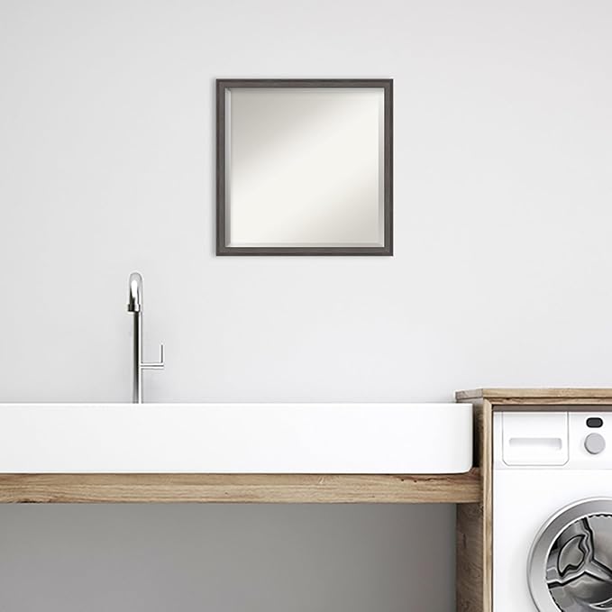 Amanti Art Silver Bathroom Mirror for Over Sink, 22x22 Florence Pewter Square Vanity Mirror, Medium Casual Frame, Hangs Horizonally and Vertically, Bathroom Wall Decor, Beveled Edge from WI, USA