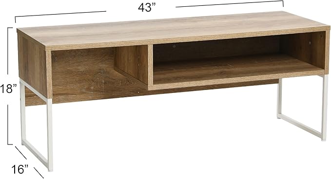 Household Essentials Wrap TV Stand with Rectangular Storage Compartment Coastal Oak Rustic Wood Grain and White Metal