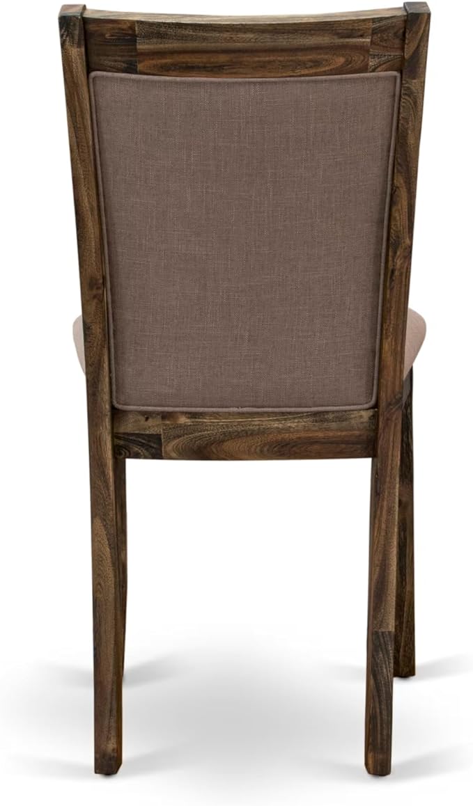 East West Furniture V777MZ748-7 7 Piece Modern Dining Table Set Consist of a Rectangle Wooden Table with V-Legs and 6 Coffee Linen Fabric Upholstered Chairs, 40x72 Inch, Multi-Color