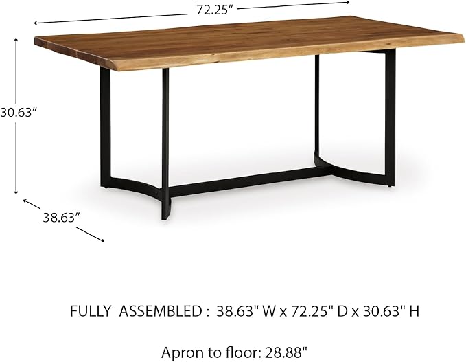 Signature Design by Ashley Fortmaine Contemporary Dining Table with Natural Live Edge, Light Brown & Black