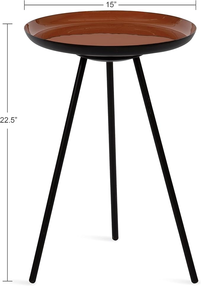 Kate and Laurel Laranya Modern Side Table; 15 x 15 x 23; Dark Clay Red and Black; Chic Minimalist Bedroom Nightstand Table with Hand-Applied Enamel Tabletop