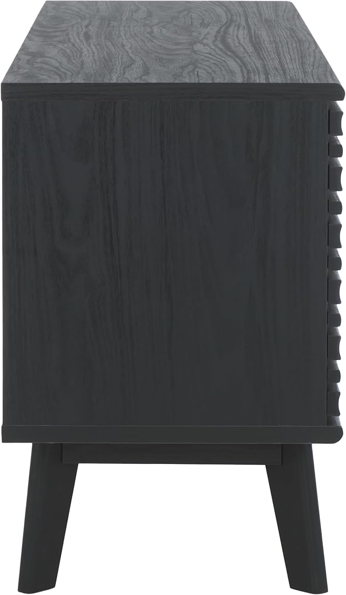 SAFAVIEH ESMA TV Stand for up to 60" Flatscreen – Black, Low Sideboard with 2 Sliding Doors, 1 Open Shelf, 1 Drawer, Entertainment Media Console (MED9638B)