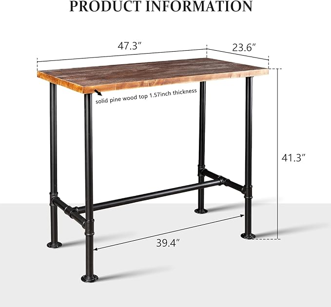 5 Pieces Industrial Dining Table Set Rustic Rectangular High Pub Table with Chairs Farmhouse Meeting Computer Desk and Stools for Office