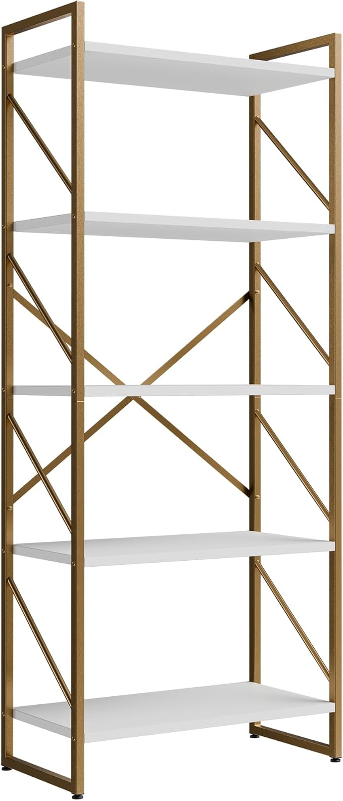 Shintenchi 5 Tiers Bookshelf, Classically Tall Bookcase Shelf,Industrial Book Rack,Modern Book Holder in Bedroom/Living Room/Home/Office, Storage Rack Shelves for Books/Movies,Gold