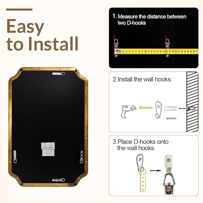 ANDY STAR Brushed Gold Mirror, 22"x30" Bathroom Vanity Mirror, Rounded Rectangle Bathroom Mirror with Rust-Proof Stainless Steel 1" Frame, Wall Mounts Horizontally or Vertically