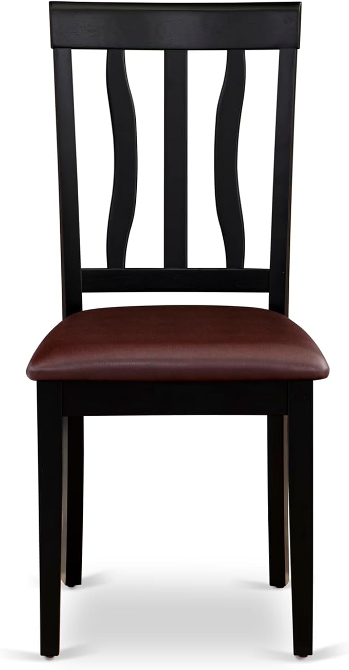 East West Furniture HLAN5-BCH-LC 5 Piece Dining Set Includes a Round Dining Table with Pedestal and 4 Faux Leather Kitchen Room Chairs, 42x42 Inch, Black & Cherry