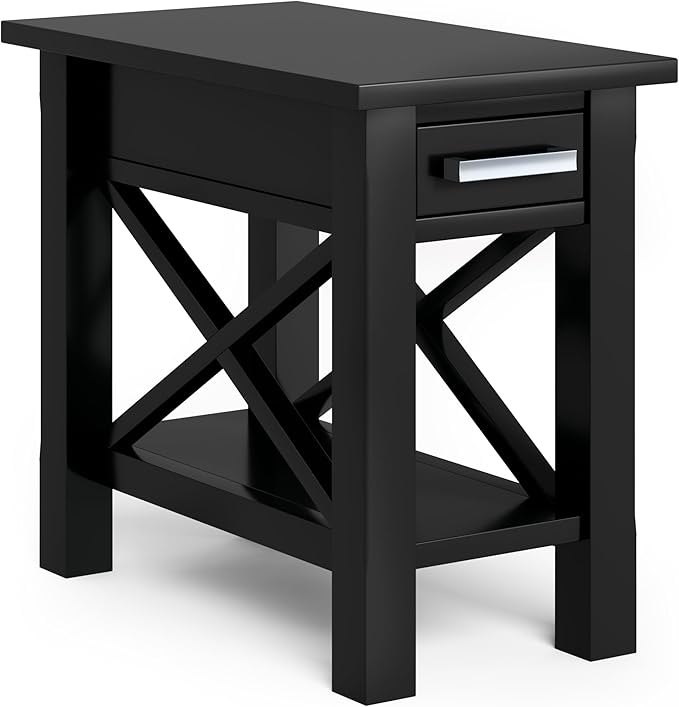 SIMPLIHOME Kitchener SOLID WOOD 14 inch Wide Rectangle Contemporary Narrow Side Table in Black for the Living Room and Bedroom