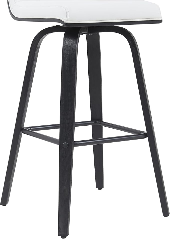 Vienna Modern Swivel Bar Height Stool with Snow White Faux Leather Seat and Black Brushed Wood Frame Set of 3