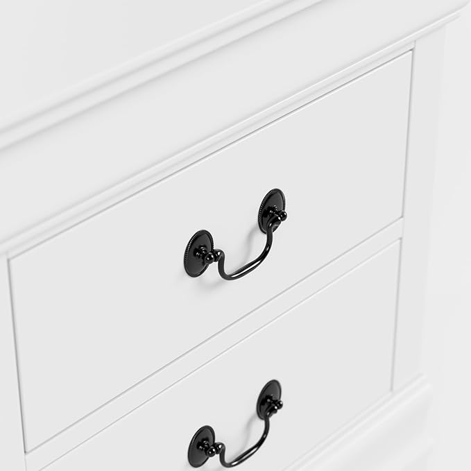 Furniture of America Arabella Traditional Solid Wood Nightstands Set of 2, Bedside Table with Drawers and Antique Nickle Handles, No Assembly Wooden Night Stands for Bedrooms, Guest Room, Dorm, White
