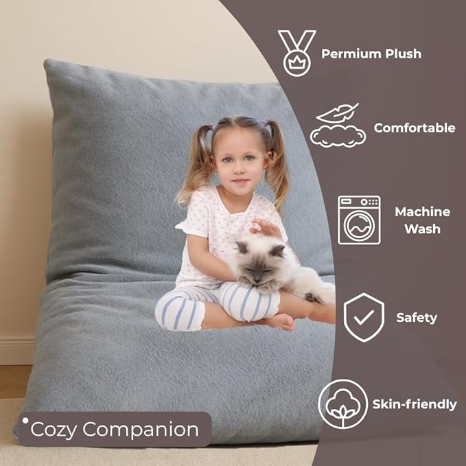 Wonder Space Bean Bag Chair – Soft Foam Filling | Removeable & Washable Cover | Ultra-Soft Plush Fabric - Minimalist Floor Cushion for Kids & Adults, Gaming, Reading and Relaxing, Grey
