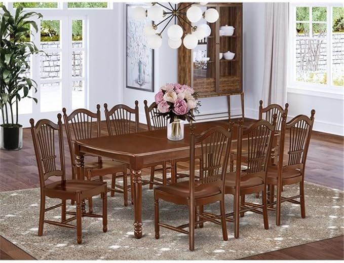 East West Furniture DODO9-MAH-W 9 Piece Dining Set Includes a Rectangle Dining Room Table with Butterfly Leaf and 8 Kitchen Chairs, 42x78 Inch, Mahogany