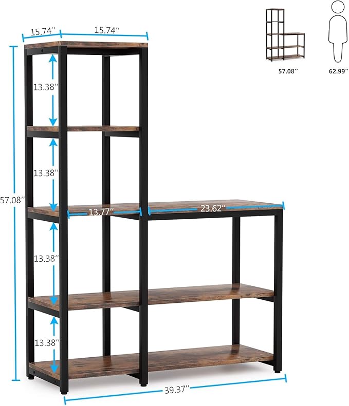 Tribesigns 5-Tier Bookshelf, Ladder Corner Bookshelves Etagere Bookcase, 8 Shelves Display Rack Storage Shelf for Living Room Home Office