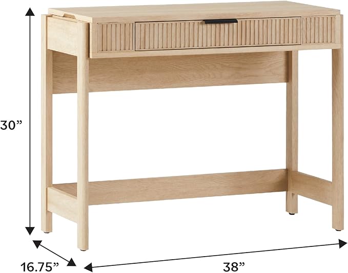 WALKER EDISON Transitional Style Furniture, Reeded Detail, Lift-Top Desk with Drawer and Storage Cubby, Sitting to Standing Desk, Soft Self-Close Desktop, 38”W x 16.75”D x 30”H, Coastal Oak