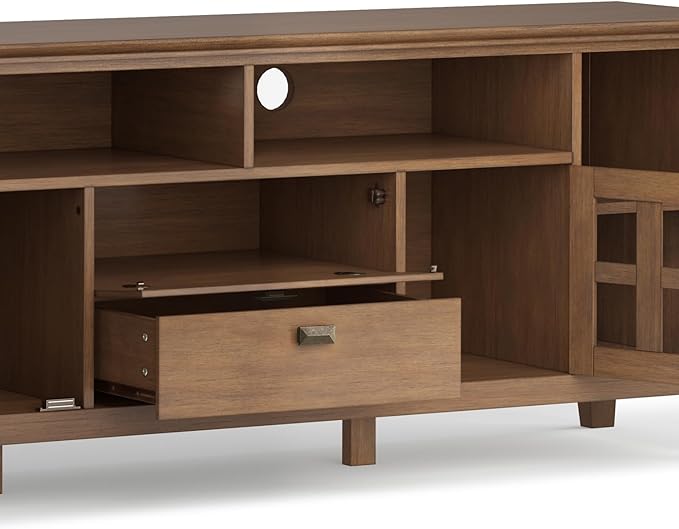 SIMPLIHOME Artisan SOLID WOOD 72 inch Wide Contemporary TV Media Stand in Rustic Natural Aged Brown For TVs up to 80 inches for the Living Room and Entertainment Center