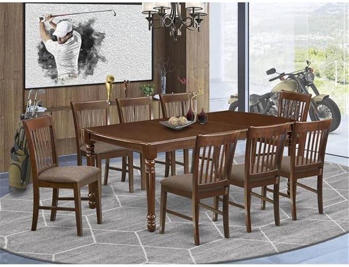 East West Furniture DONO9-MAH-C 9 Piece Dining Table Set Includes a Rectangle Dining Room Table with Butterfly Leaf and 8 Linen Fabric Upholstered Chairs, 42x78 Inch, Mahogany