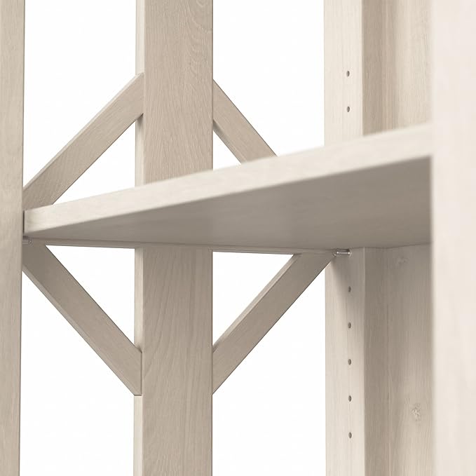 Bush Furniture Homestead 4 Shelf Farmhouse Bookcase in Linen White Oak, Vertical Office Organizer, Home Shelving Unit for Books and Decor, Bookshelf
