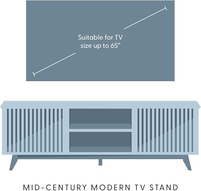 Plank+Beam Mid-Century Modern Wood TV Stand, Solid Wood Entertainment Console with Storage, 59" L x 16" W x 19" H, Pecan