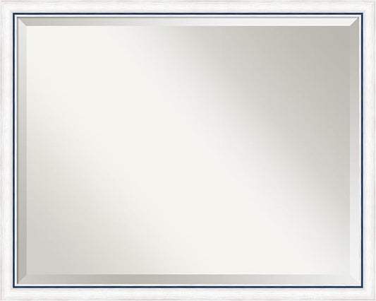 Amanti Art White Bathroom Mirror for Over Sink, 24x30 Morgan White Blue Rectangle Vanity Mirror, Large Modern Contemporary Wood Frame, Hangs Horizonally and Vertically, Bathroom Wall Decor, Beveled