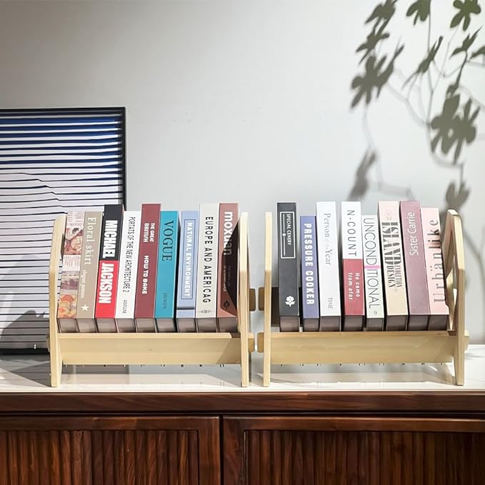 2 Pack Desktop Bookshelf, Stackable Book Organizer with Handle, Storage Rack for CD/Magazine/File Folder, Portable Small Bookshelf for Study, Living Room, Kid's Room, No Nails, Medium Size