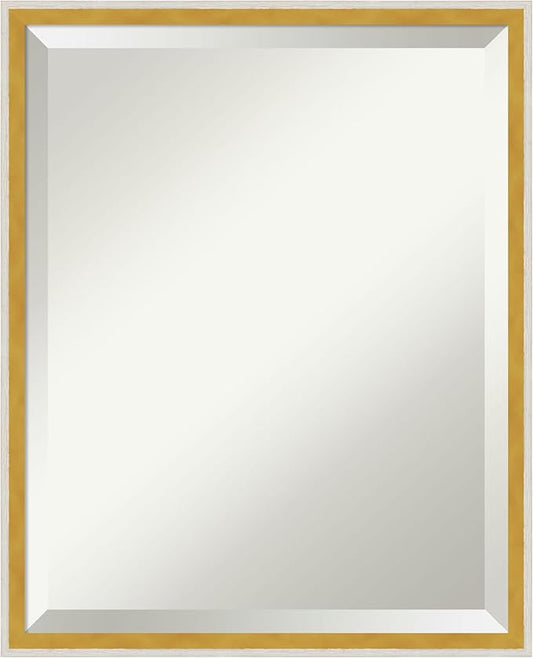 Amanti Art White Bathroom Mirror for Over Sink, 21x17 Paige White Gold Rectangle Vanity Mirror, Small Modern Contemporary Wood Frame, Hangs Horizonally and Vertically, Bathroom Wall Decor, Beveled