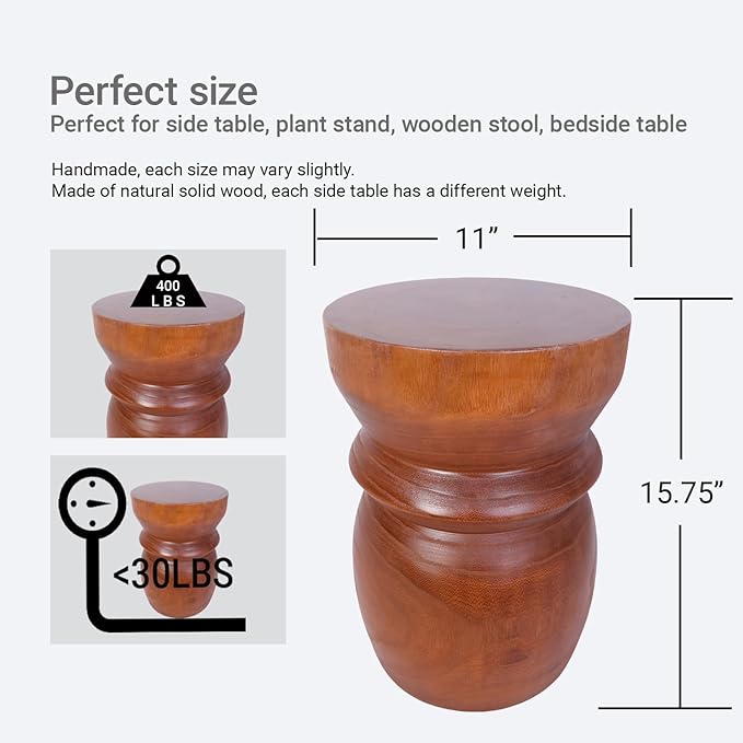 Compact Natural Wood Tree Stump End Table – Small 15.75" H Rustic Accent Table, Lightweight Solid Paulownia, Multi-Purpose Decorative Stool for Small Spaces