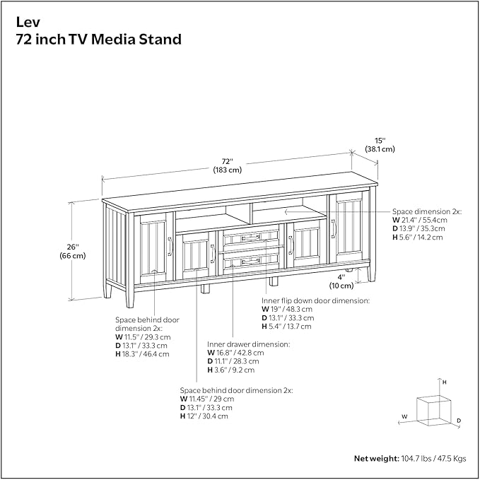 SIMPLIHOME Lev SOLID WOOD 72 Inch Wide Contemporary TV Media Stand in Smoky Brown for TVs up to 80 Inches, For the Living Room and Entertainment Center