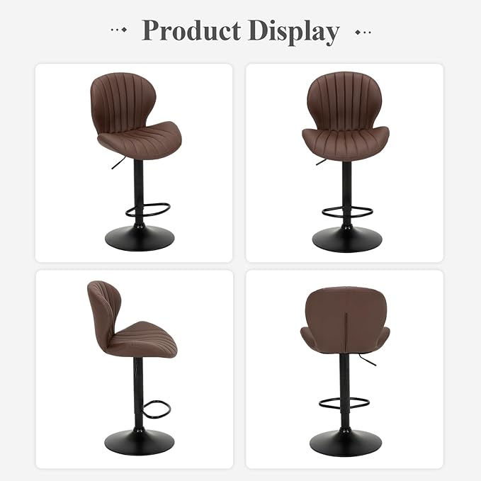 COLAMY Bar Stools Set of 6, Modern Swivel Bar Chairs, Adjustable Faux Leather Upholstered Barstools Counter Height with High Backrest for Bar, Kitchen Island, Dining Room, Brown