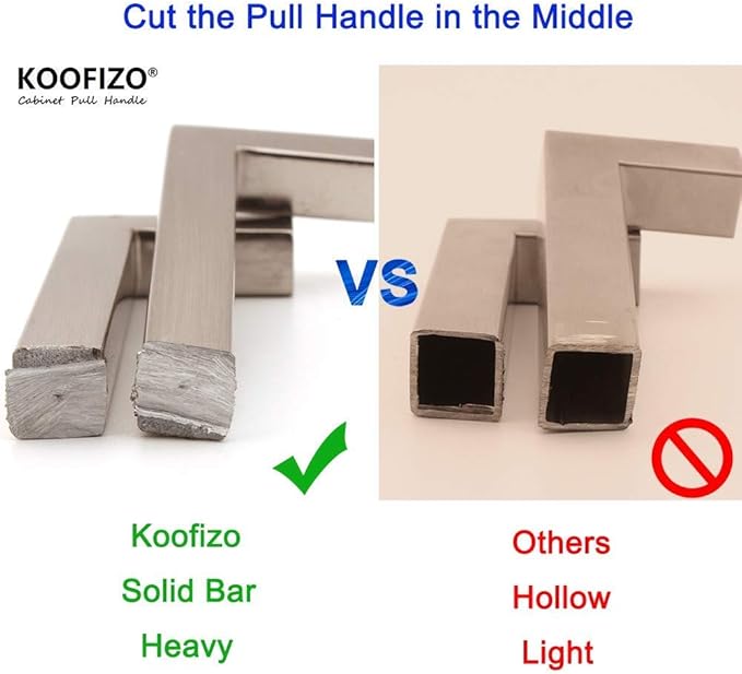 KOOFIZO Solid Square Bar Cabinet Handle - Black Furniture Pull, 6.3 Inch/160mm Screwhole Distance, 10-Pack for Kitchen Cupboard Door, Bedroom Dresser Drawer, Bathroom Wardrobe Hardware