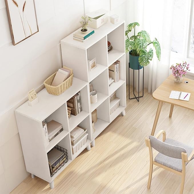 IOTXY Open Cube Low Bookcase - 3-Tier Freestanding Storage Display Cabinet Organizer with Legs for Home Office, 8-Cubes Open Shelf Short Bookshelf, White
