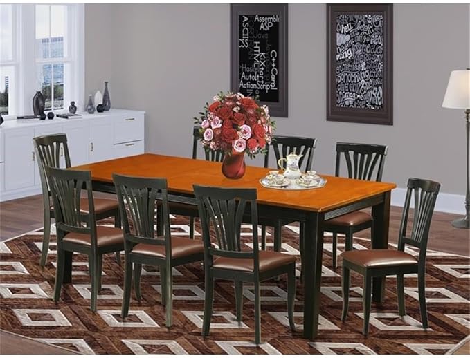 East West Furniture QUAV9-BCH-LC 9 Piece Dining Table Set Includes a Rectangle Wooden Table with Butterfly Leaf and 8 Faux Leather Dining Room Chairs, 40x78 Inch, Black & Cherry