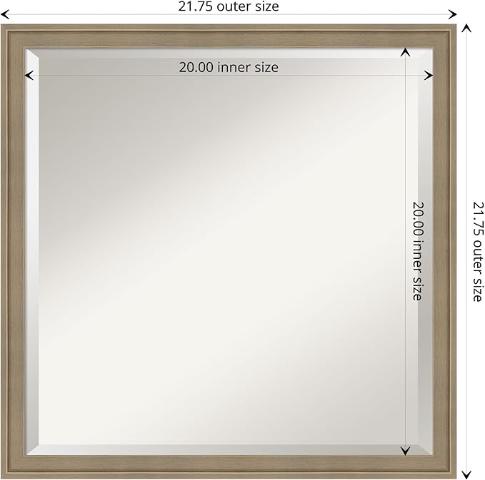 Amanti Art Brown Bathroom Mirror for Over Sink, 22x22 Florence Light Brown Square Vanity Mirror, Medium Casual Frame, Hangs Horizonally and Vertically, Bathroom Wall Decor, Beveled Edge from WI, USA