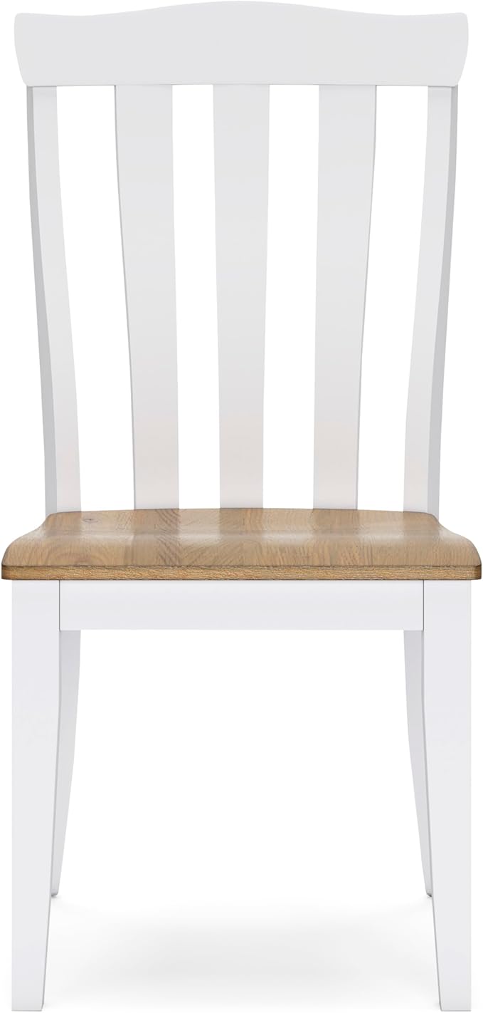 Signature Design by Ashley Ashbryn Farmhouse Armless Dining Chair with Bent Slat Back, Set of 2, White & Light Brown