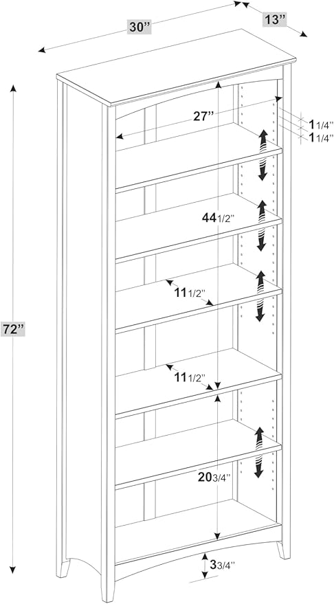 Camaflexi Shaker Style Bookcase, 72", White