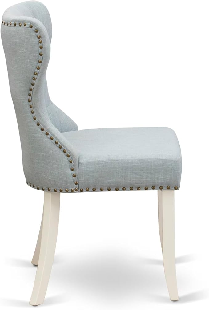East West Furniture V077SI215-9 9 Piece Kitchen Table Set Includes a Rectangle Dining Table with V-Legs and 8 Baby Blue Linen Fabric Parsons Dining Chairs, 40x72 Inch, Multi-Color