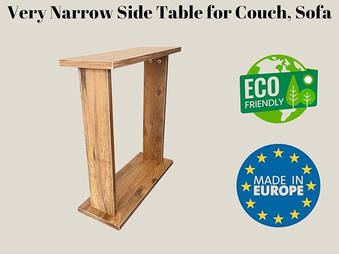 Very Narrow Side Table for Living Room, Small Apartment Space Between Chairs Skinny Table for Recliner, Couch, Armchair, Thin Slim End Table for Living Room, Bedroom, Beverages (Natural)