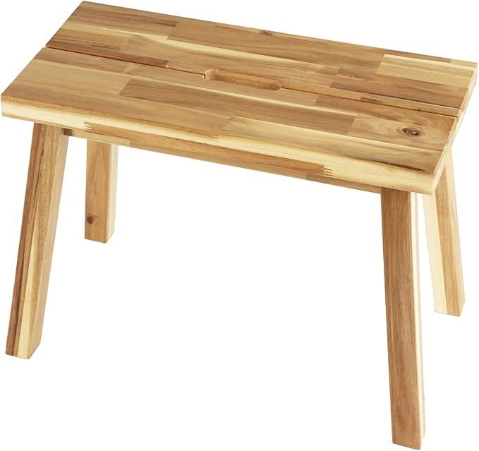 Bench 100% Solid Acacia Wood, Backless, Wax Galvanized Finish, Easy Assembly, End Table Wooden Bench Furniture for Plant, Dining Room, Entryway, Indoor (26 inches)