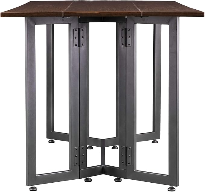 SEI Furniture Driness Drop Leaf Convertible Console to Dining Table, Dark Tobacco, Gunmetal Gray