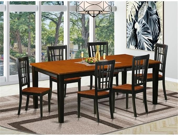 East West Furniture QUNI7-BCH-W 7 Piece Kitchen Table Set Consist of a Rectangle Dining Table with Butterfly Leaf and 6 Dining Room Chairs, 40x78 Inch, Black & Cherry