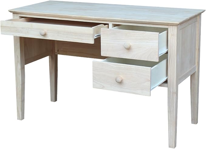IC International Concepts, Brooklyn Desk, Solid Real Wood, Sturdy Parawood, DIY, Paint/Stain Ready, Unfinished