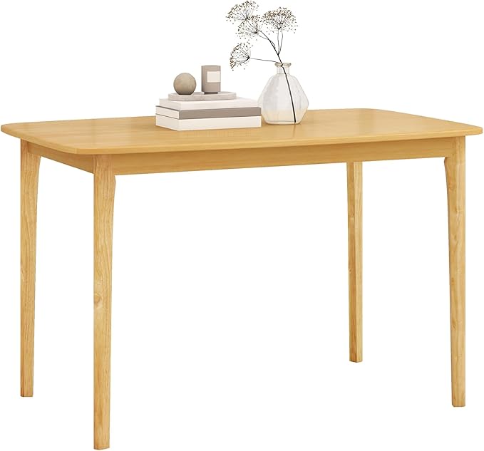 COSTWAY Dining Table, 48” Wooden Rectangular Kitchen Table with Solid Rubber Wood Legs, Spacious Tabletop for Kitchen, Dining Room, Restaurant
