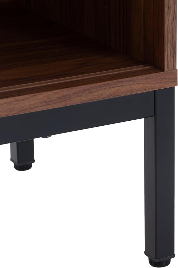 SAFAVIEH Lylia TV Stand for up to 55" Flatscreen – Walnut with Black Legs & Handle, 1 Sliding Door, 1 Open Shelf, Entertainment Media Console (MED9617A)