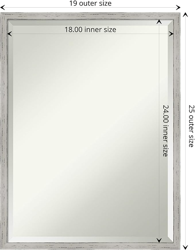 Amanti Art White Bathroom Mirror for Over Sink, 25x19 Shiplap White Narrow Rectangle Vanity Mirror, Medium Coastal Wood Frame, Hangs Horizonally and Vertically, Bathroom Wall Decor, Beveled Edge