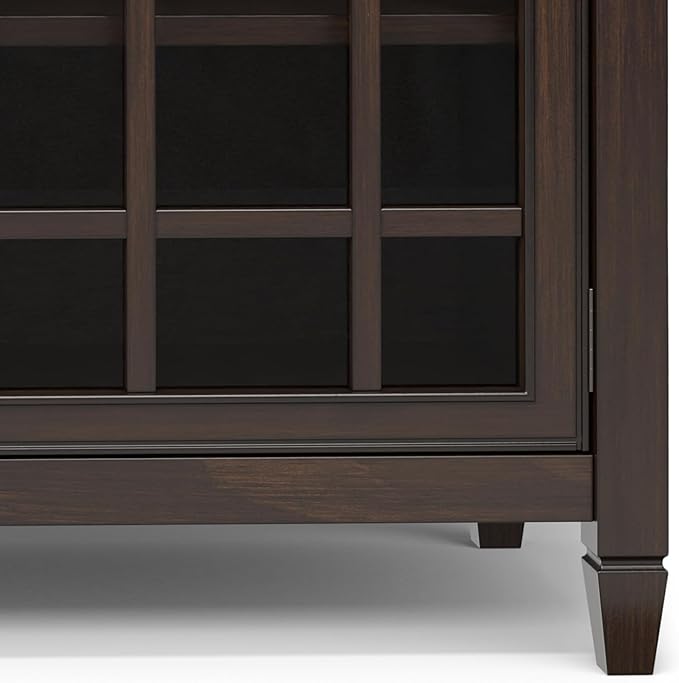 SIMPLIHOME Connaught Buffet - 60 inch Wide Solid Wood 3-Door Sideboard Buffet in Chestnut Brown, Traditional Storage Cabinet for Dining Room or Kitchen with Adjustable Shelves and Classic Molding